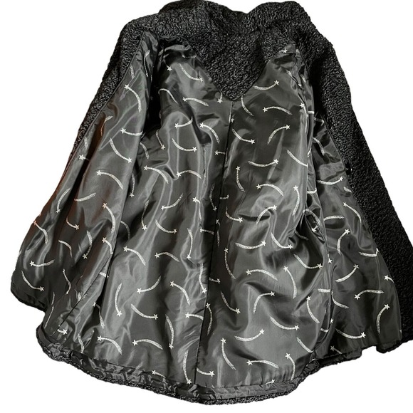 Vintage Faux Curly Persian Lamb Coat Shooting Star Lined Jacket Shawl Collar XXL - Picture 7 of 7